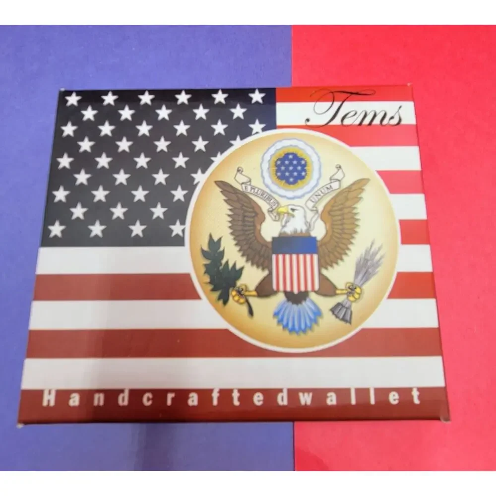US Flag wallet with Logo Genuine PU Faux Leather Graphic Design Box Gift